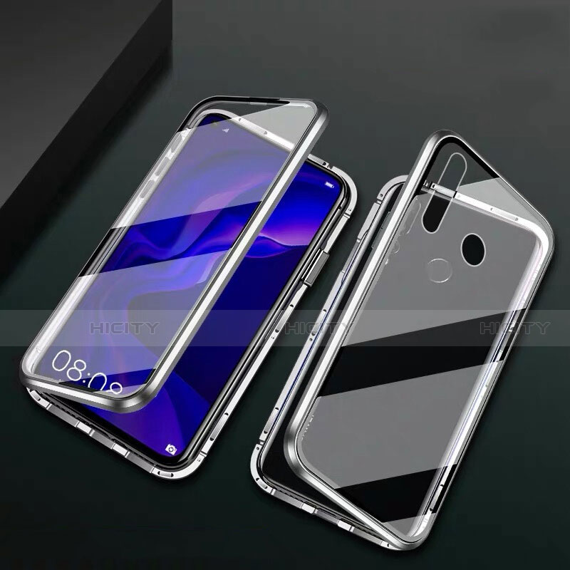 Handyhülle Hülle Luxus Aluminium Metall Rahmen Spiegel 360 Grad Tasche T06 für Huawei P30 Lite XL Silber Plus