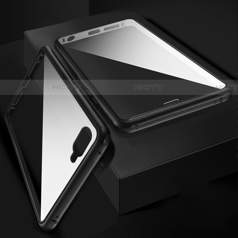 Handyhülle Hülle Luxus Aluminium Metall Rahmen Spiegel 360 Grad Tasche T06 für Oppo RX17 Neo Schwarz