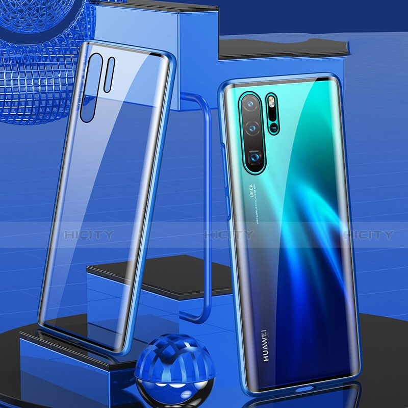 Handyhülle Hülle Luxus Aluminium Metall Rahmen Spiegel 360 Grad Tasche T07 für Huawei P30 Pro Blau Plus