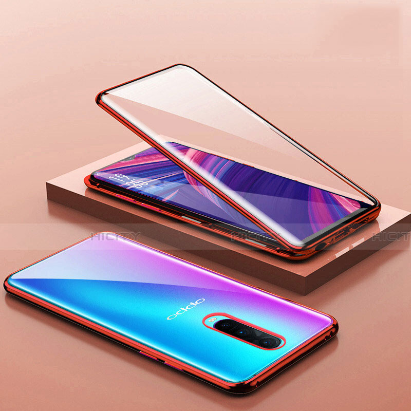 Handyhülle Hülle Luxus Aluminium Metall Rahmen Spiegel 360 Grad Tasche T07 für Oppo R17 Pro Rot Plus