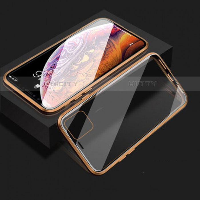 Handyhülle Hülle Luxus Aluminium Metall Rahmen Spiegel 360 Grad Tasche T08 für Apple iPhone 11 Gold Plus