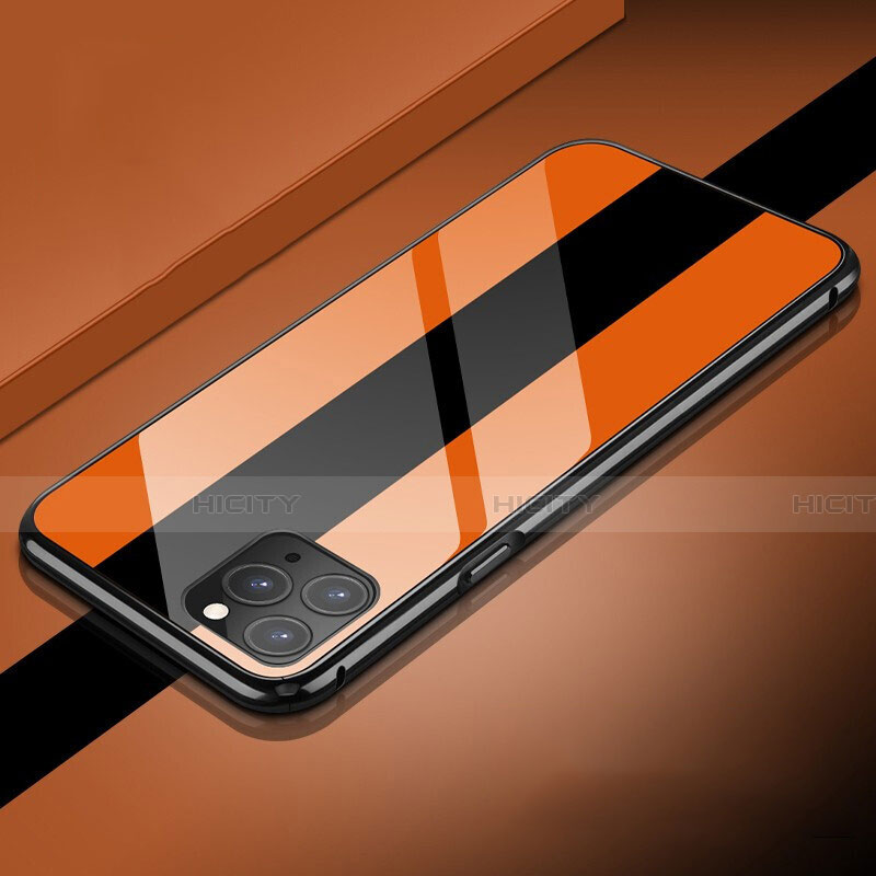 Handyhülle Hülle Luxus Aluminium Metall Rahmen Spiegel 360 Grad Tasche T08 für Apple iPhone 11 Pro Max Orange