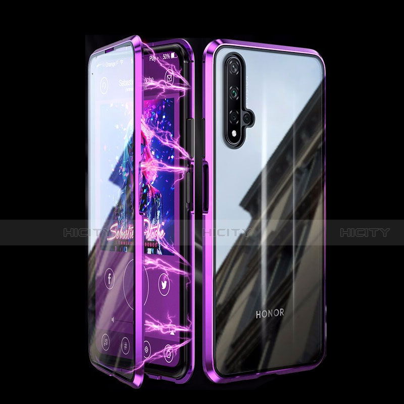 Handyhülle Hülle Luxus Aluminium Metall Rahmen Spiegel 360 Grad Tasche T08 für Huawei Honor 20S Violett Plus