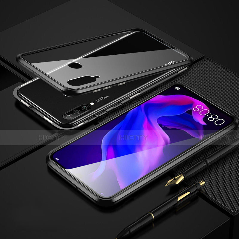 Handyhülle Hülle Luxus Aluminium Metall Rahmen Spiegel 360 Grad Tasche T08 für Huawei Nova 4e Schwarz