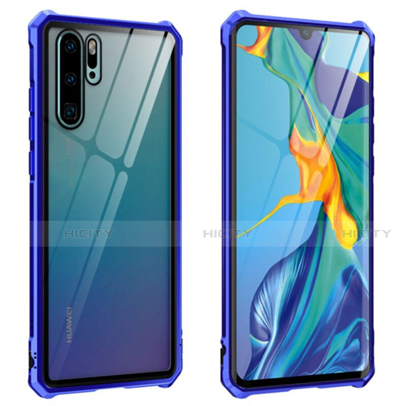 Handyhülle Hülle Luxus Aluminium Metall Rahmen Spiegel 360 Grad Tasche T08 für Huawei P30 Pro Blau Plus