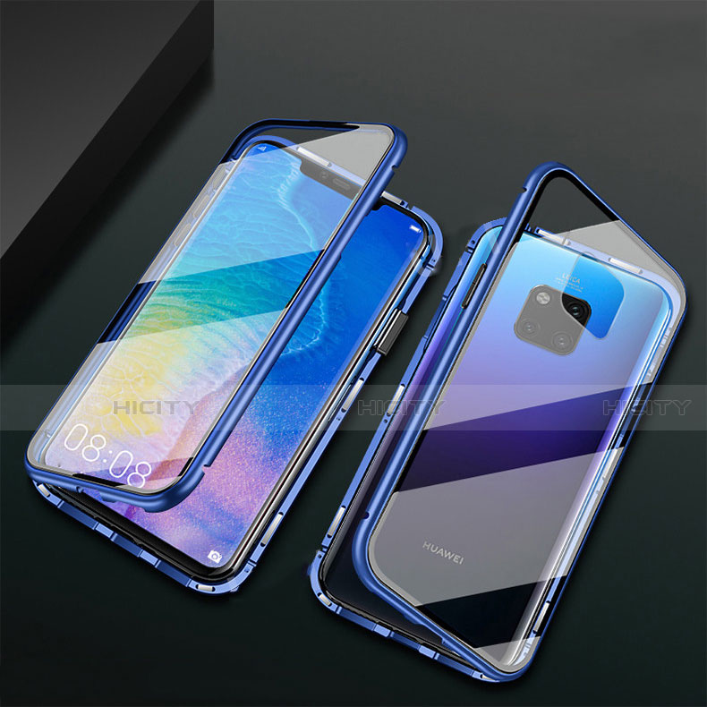 Handyhülle Hülle Luxus Aluminium Metall Rahmen Spiegel 360 Grad Tasche T09 für Huawei Mate 20 Pro Blau