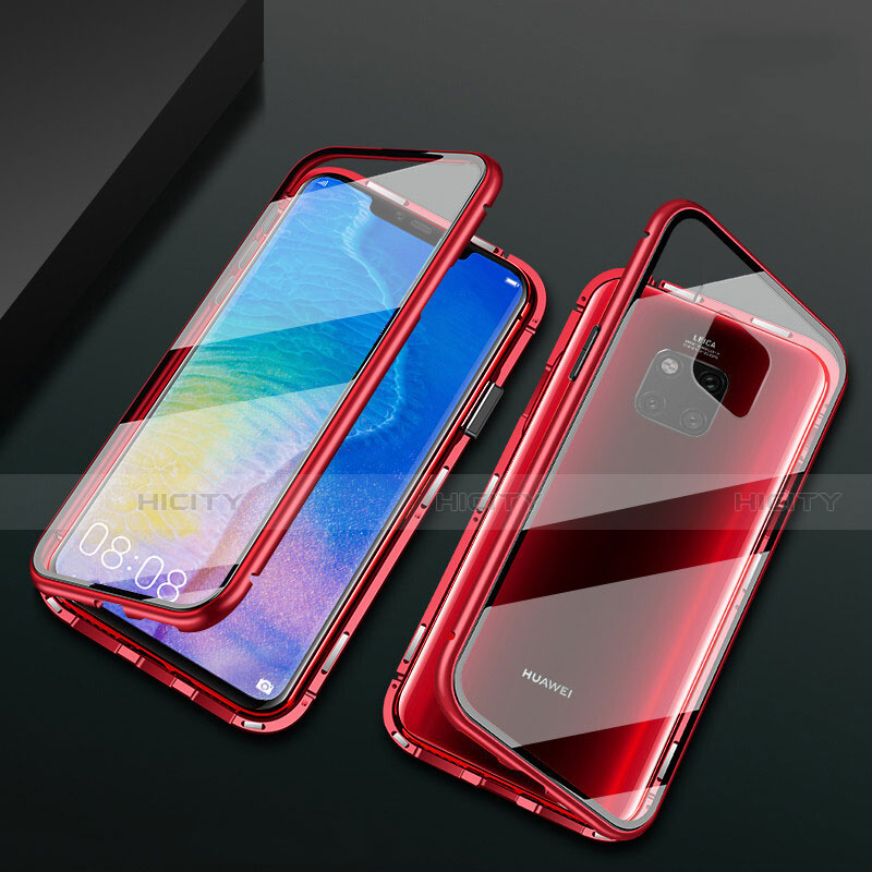 Handyhülle Hülle Luxus Aluminium Metall Rahmen Spiegel 360 Grad Tasche T09 für Huawei Mate 20 Pro Rot Plus