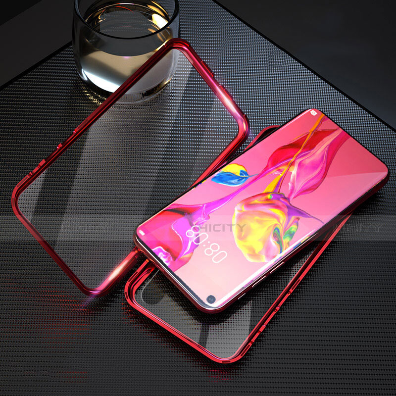 Handyhülle Hülle Luxus Aluminium Metall Rahmen Spiegel 360 Grad Tasche T09 für Huawei Nova 5T Rot