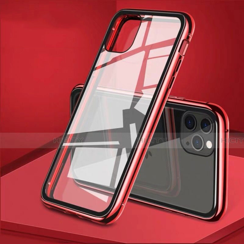 Handyhülle Hülle Luxus Aluminium Metall Rahmen Spiegel 360 Grad Tasche T10 für Apple iPhone 11 Pro Max Rot