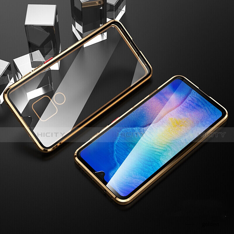 Handyhülle Hülle Luxus Aluminium Metall Rahmen Spiegel 360 Grad Tasche T10 für Huawei Mate 20 Gold