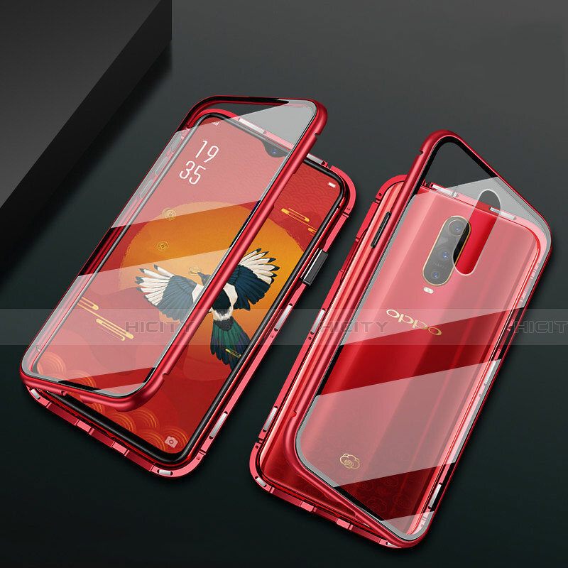 Handyhülle Hülle Luxus Aluminium Metall Rahmen Spiegel 360 Grad Tasche T10 für Oppo R17 Pro Rot