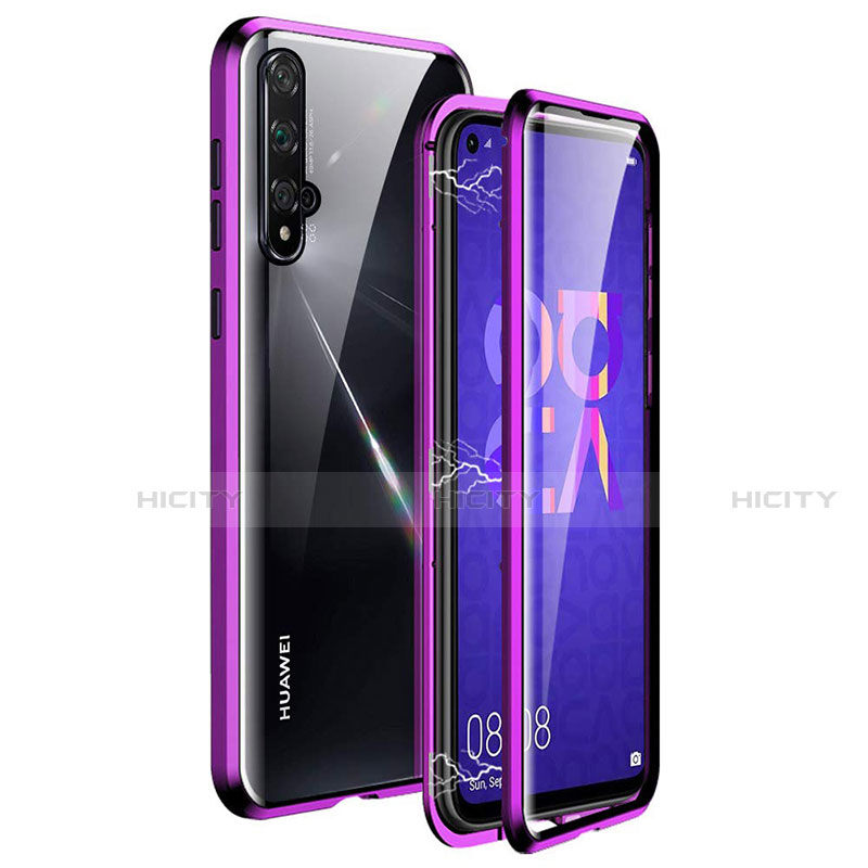 Handyhülle Hülle Luxus Aluminium Metall Rahmen Spiegel 360 Grad Tasche T11 für Huawei Honor 20 Violett Plus