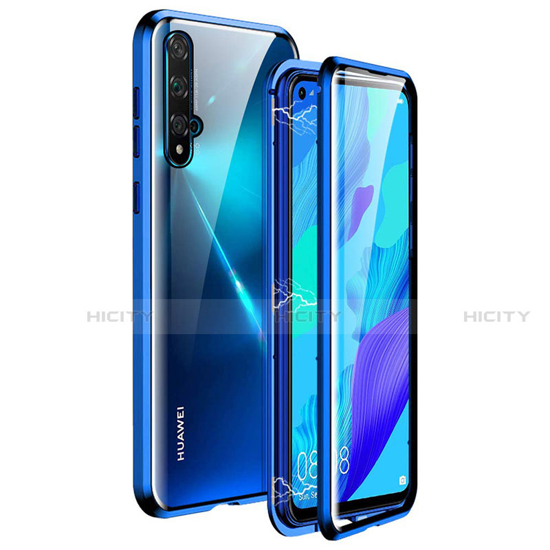 Handyhülle Hülle Luxus Aluminium Metall Rahmen Spiegel 360 Grad Tasche T11 für Huawei Nova 5T Blau