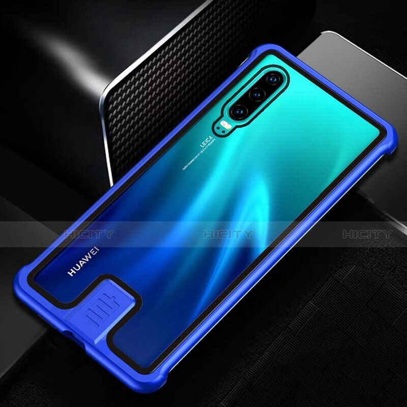 Handyhülle Hülle Luxus Aluminium Metall Rahmen Spiegel 360 Grad Tasche T11 für Huawei P30 Blau