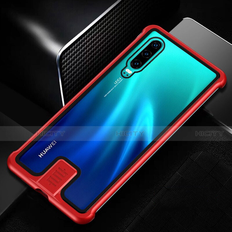 Handyhülle Hülle Luxus Aluminium Metall Rahmen Spiegel 360 Grad Tasche T11 für Huawei P30 Rot