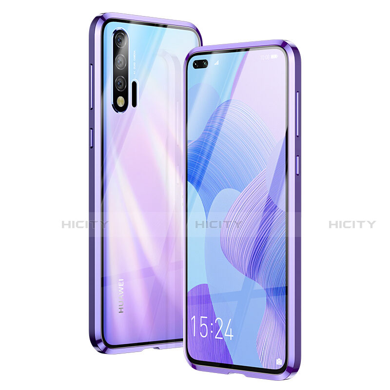 Handyhülle Hülle Luxus Aluminium Metall Rahmen Spiegel 360 Grad Tasche Z01 für Huawei Nova 6 Violett Plus