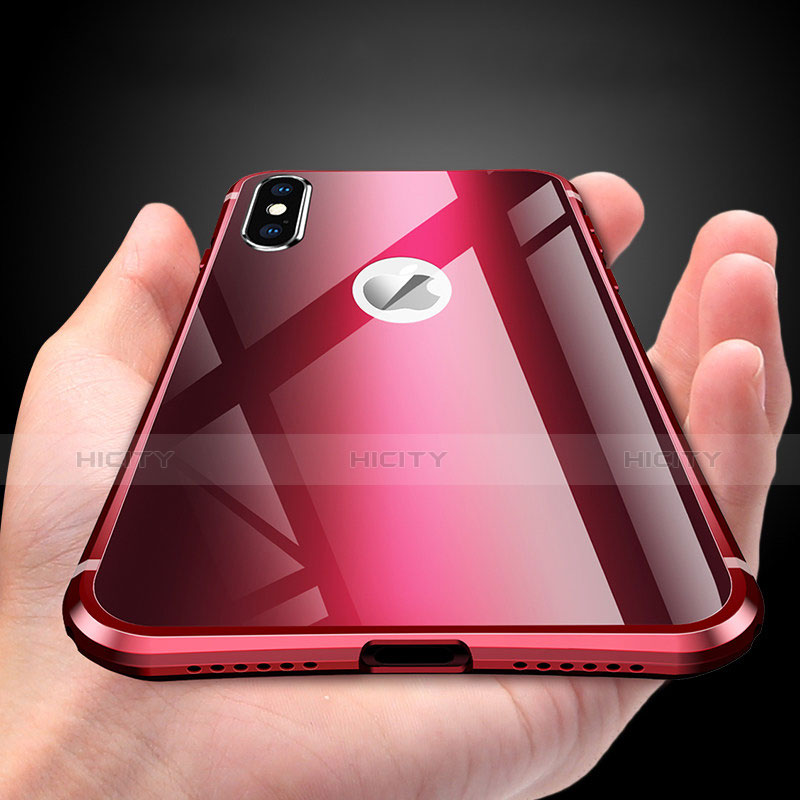 Handyhülle Hülle Luxus Aluminium Metall Rahmen Spiegel Tasche A01 für Apple iPhone X Rot