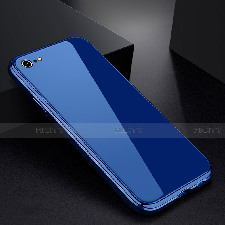 Handyhülle Hülle Luxus Aluminium Metall Rahmen Spiegel Tasche für Apple iPhone 6S Plus Blau