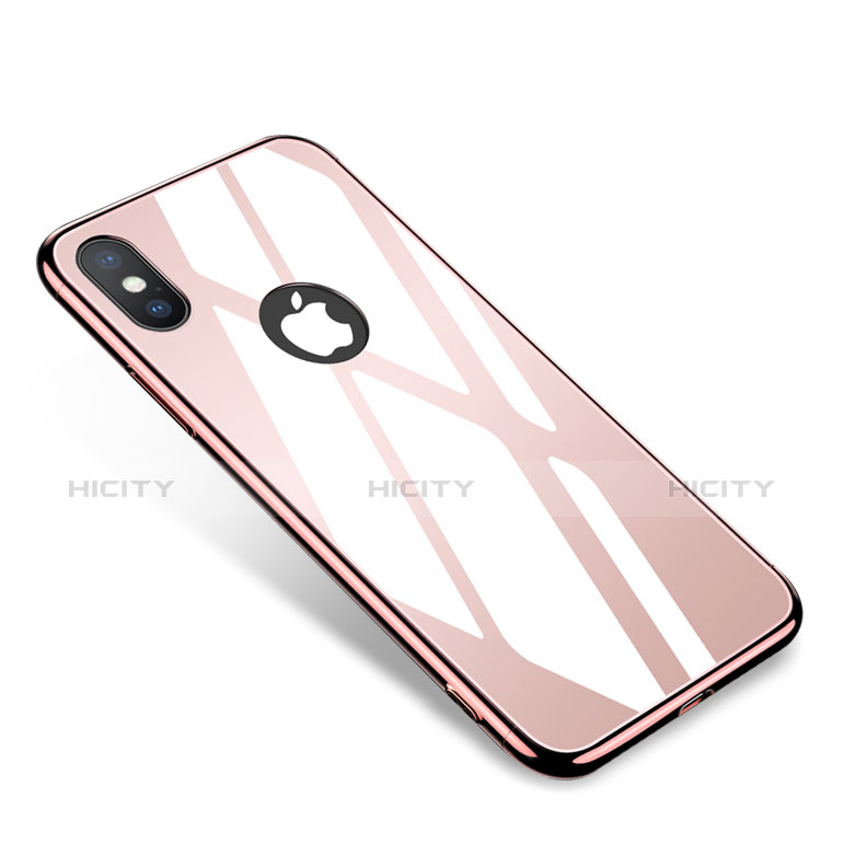 Handyhülle Hülle Luxus Aluminium Metall Rahmen Spiegel Tasche für Apple iPhone X Rosegold