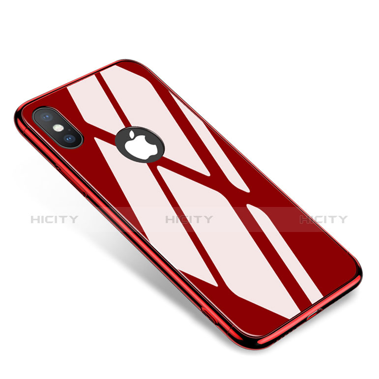 Handyhülle Hülle Luxus Aluminium Metall Rahmen Spiegel Tasche für Apple iPhone X Rot