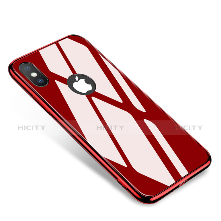 Handyhülle Hülle Luxus Aluminium Metall Rahmen Spiegel Tasche für Apple iPhone Xs Rot