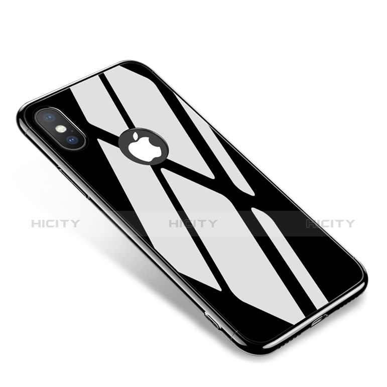 Handyhülle Hülle Luxus Aluminium Metall Rahmen Spiegel Tasche für Apple iPhone Xs Schwarz