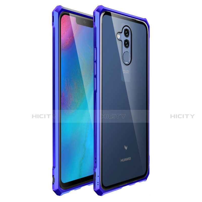 Handyhülle Hülle Luxus Aluminium Metall Rahmen Spiegel Tasche für Huawei Mate 20 Lite Blau