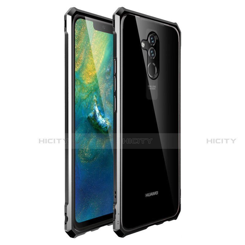 Handyhülle Hülle Luxus Aluminium Metall Rahmen Spiegel Tasche für Huawei Mate 20 Lite Schwarz