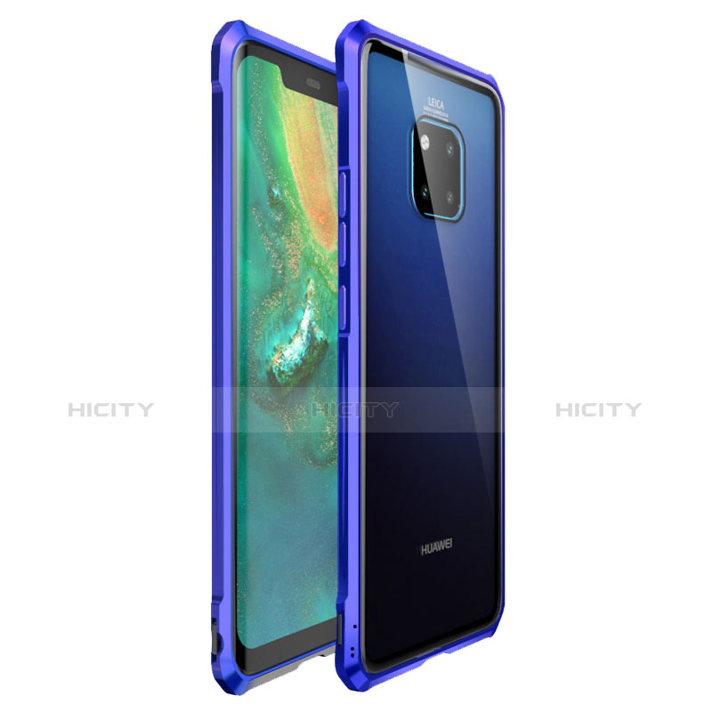 Handyhülle Hülle Luxus Aluminium Metall Rahmen Spiegel Tasche für Huawei Mate 20 Pro Blau