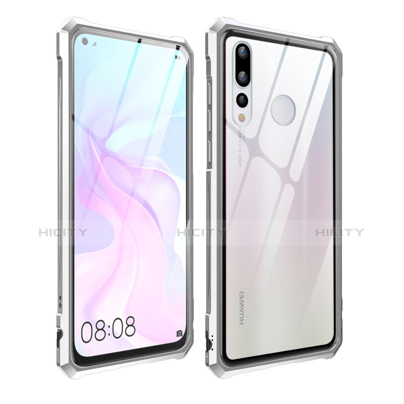 Handyhülle Hülle Luxus Aluminium Metall Rahmen Spiegel Tasche für Huawei Nova 4 Silber