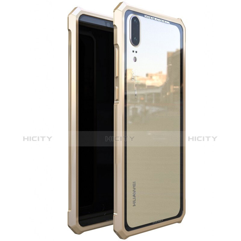 Handyhülle Hülle Luxus Aluminium Metall Rahmen Spiegel Tasche für Huawei P20 Gold