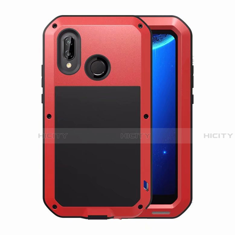 Handyhülle Hülle Luxus Aluminium Metall Rahmen Spiegel Tasche für Huawei P20 Lite Rot