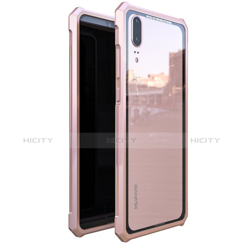 Handyhülle Hülle Luxus Aluminium Metall Rahmen Spiegel Tasche für Huawei P20 Rosegold