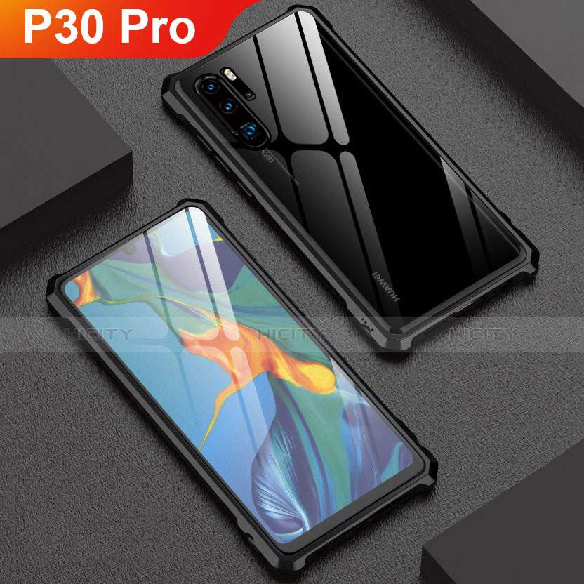 Handyhülle Hülle Luxus Aluminium Metall Rahmen Spiegel Tasche für Huawei P30 Pro New Edition Schwarz