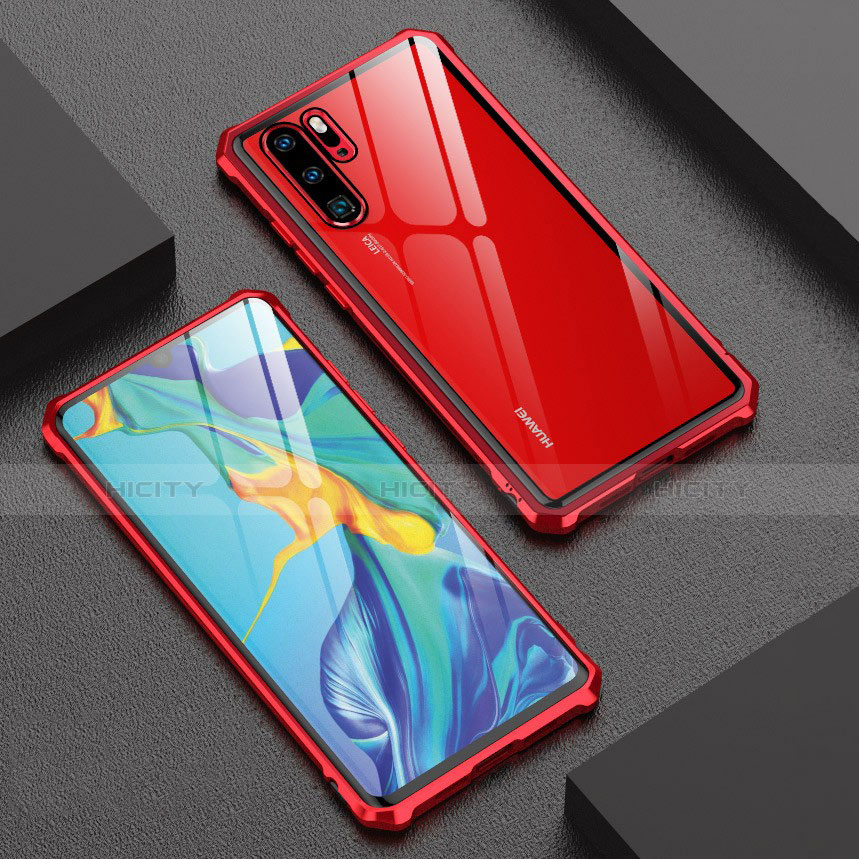 Handyhülle Hülle Luxus Aluminium Metall Rahmen Spiegel Tasche für Huawei P30 Pro Rot