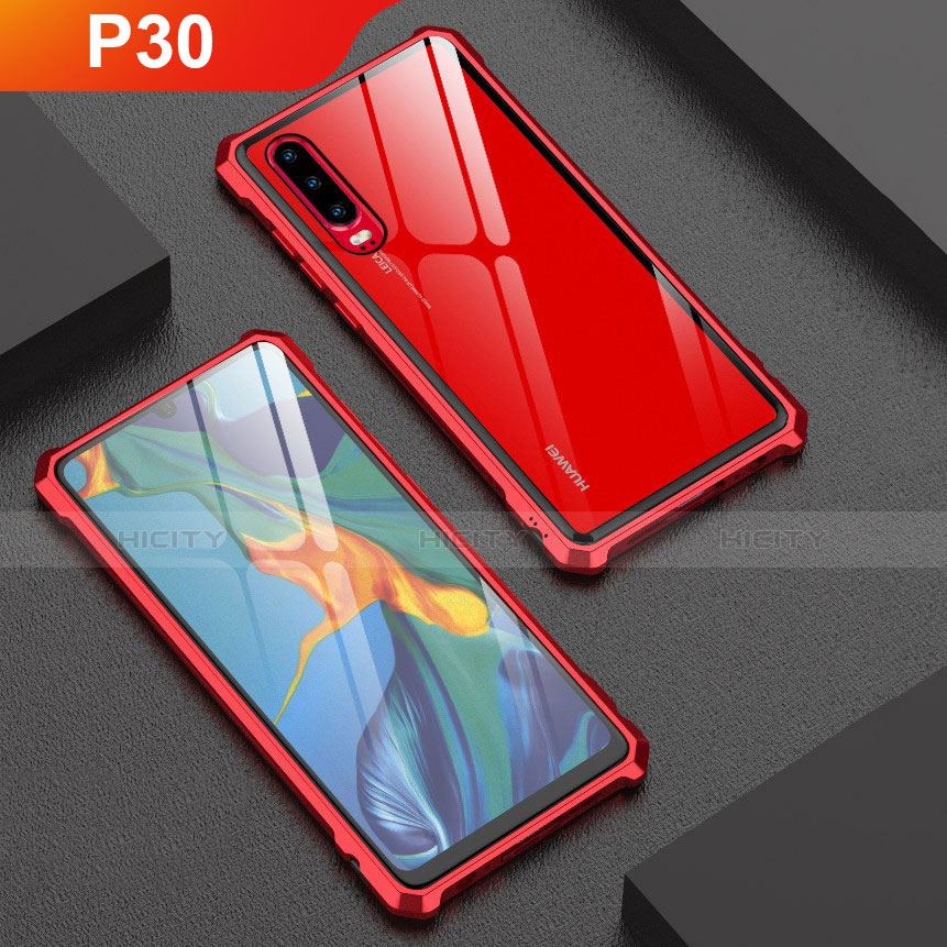 Handyhülle Hülle Luxus Aluminium Metall Rahmen Spiegel Tasche für Huawei P30 Rot Plus