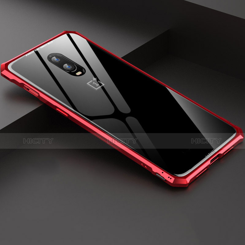 Handyhülle Hülle Luxus Aluminium Metall Rahmen Spiegel Tasche für OnePlus 6T Rot