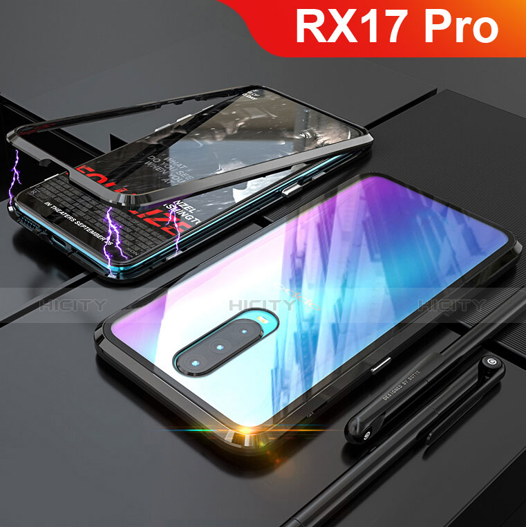 Handyhülle Hülle Luxus Aluminium Metall Rahmen Spiegel Tasche für Oppo RX17 Pro Schwarz