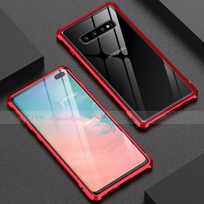 Handyhülle Hülle Luxus Aluminium Metall Rahmen Spiegel Tasche für Samsung Galaxy S10 Plus Rot Plus