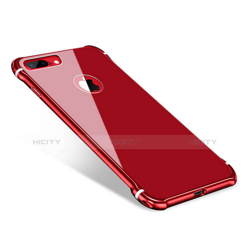 Handyhülle Hülle Luxus Aluminium Metall Rahmen Spiegel Tasche M01 für Apple iPhone 7 Plus Rot