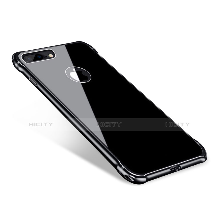 Handyhülle Hülle Luxus Aluminium Metall Rahmen Spiegel Tasche M01 für Apple iPhone 7 Plus Schwarz Plus