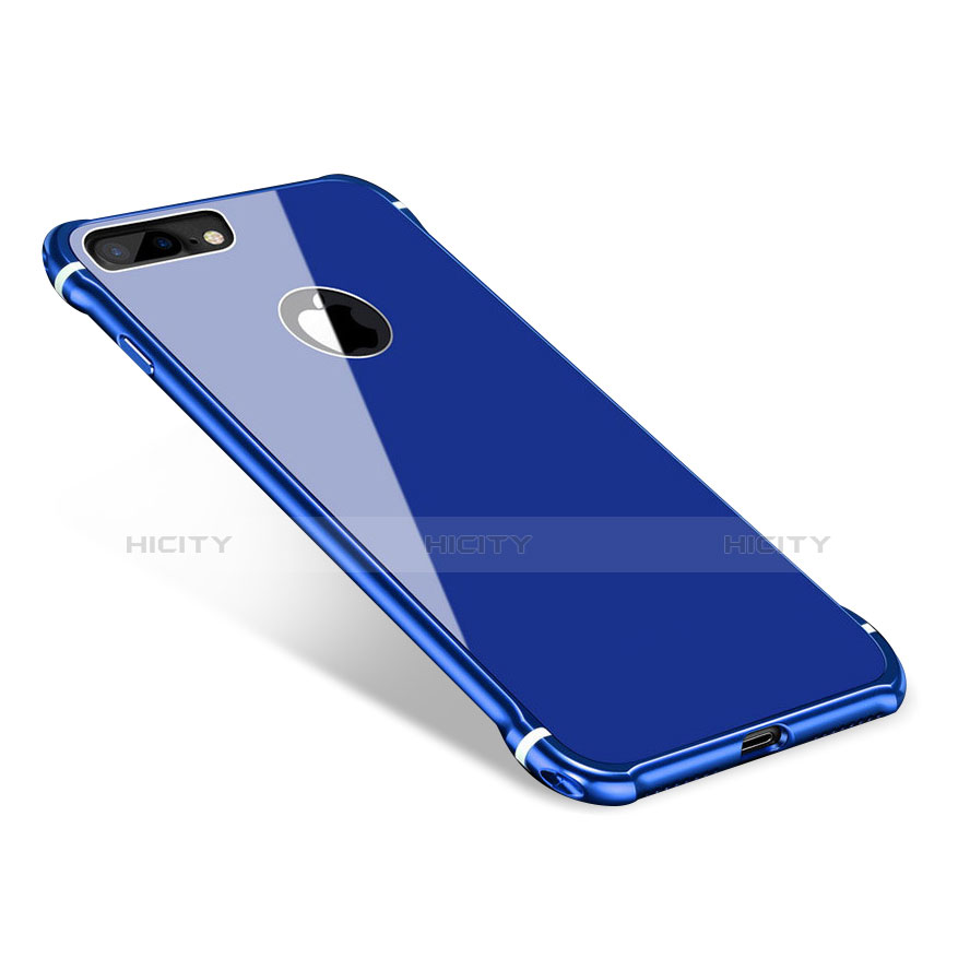 Handyhülle Hülle Luxus Aluminium Metall Rahmen Spiegel Tasche M01 für Apple iPhone 8 Plus Blau