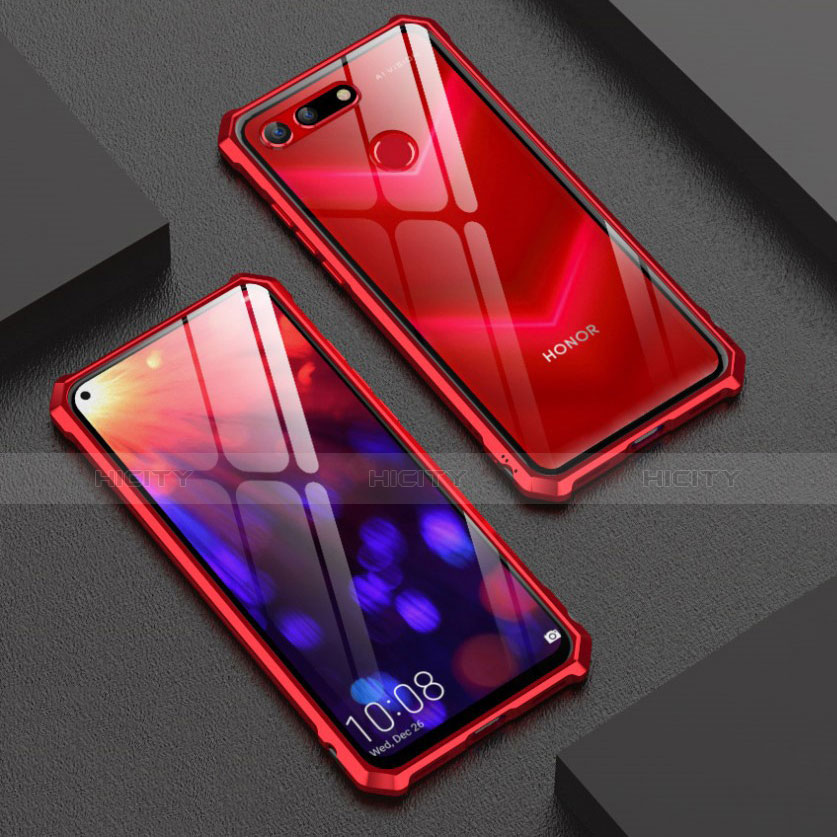 Handyhülle Hülle Luxus Aluminium Metall Rahmen Spiegel Tasche M01 für Huawei Honor V20 Rot