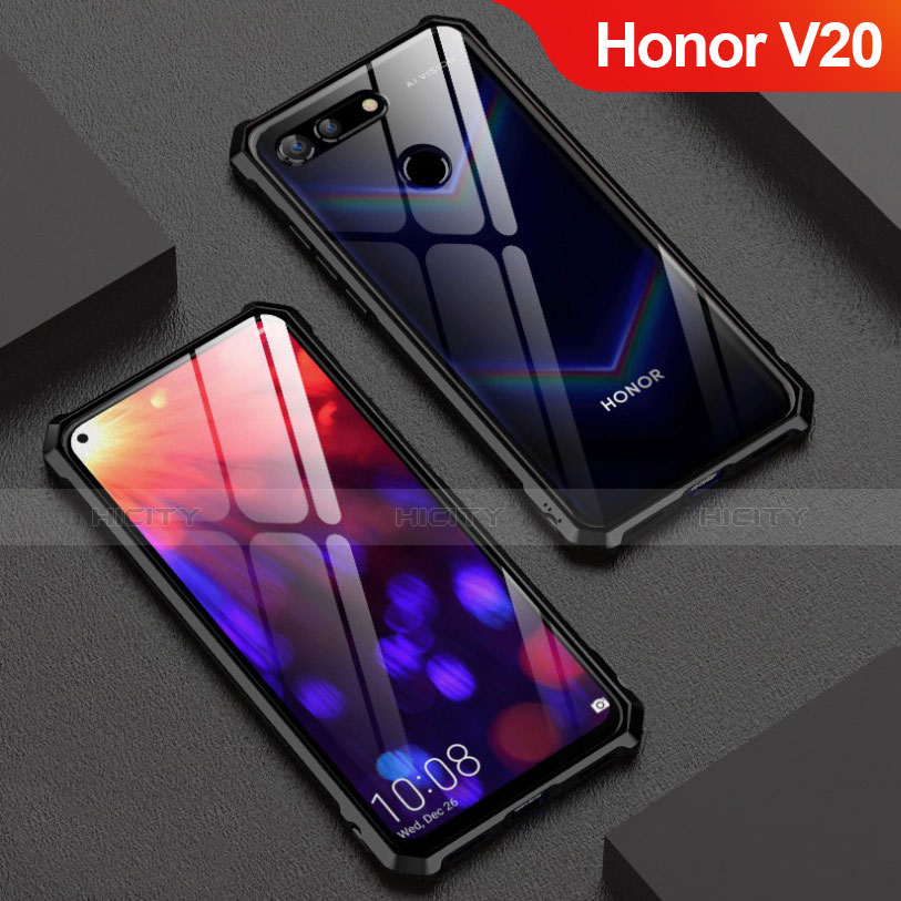 Handyhülle Hülle Luxus Aluminium Metall Rahmen Spiegel Tasche M01 für Huawei Honor V20 Schwarz