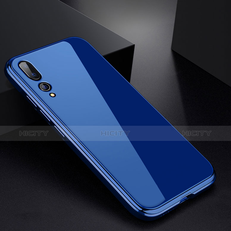 Handyhülle Hülle Luxus Aluminium Metall Rahmen Spiegel Tasche M01 für Huawei P20 Pro Blau