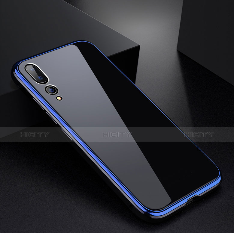 Handyhülle Hülle Luxus Aluminium Metall Rahmen Spiegel Tasche M01 für Huawei P20 Pro Blau und Schwarz