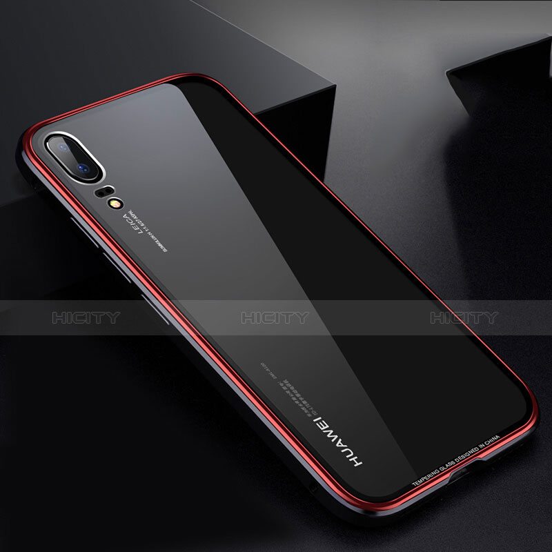 Handyhülle Hülle Luxus Aluminium Metall Rahmen Spiegel Tasche M01 für Huawei P20 Rot