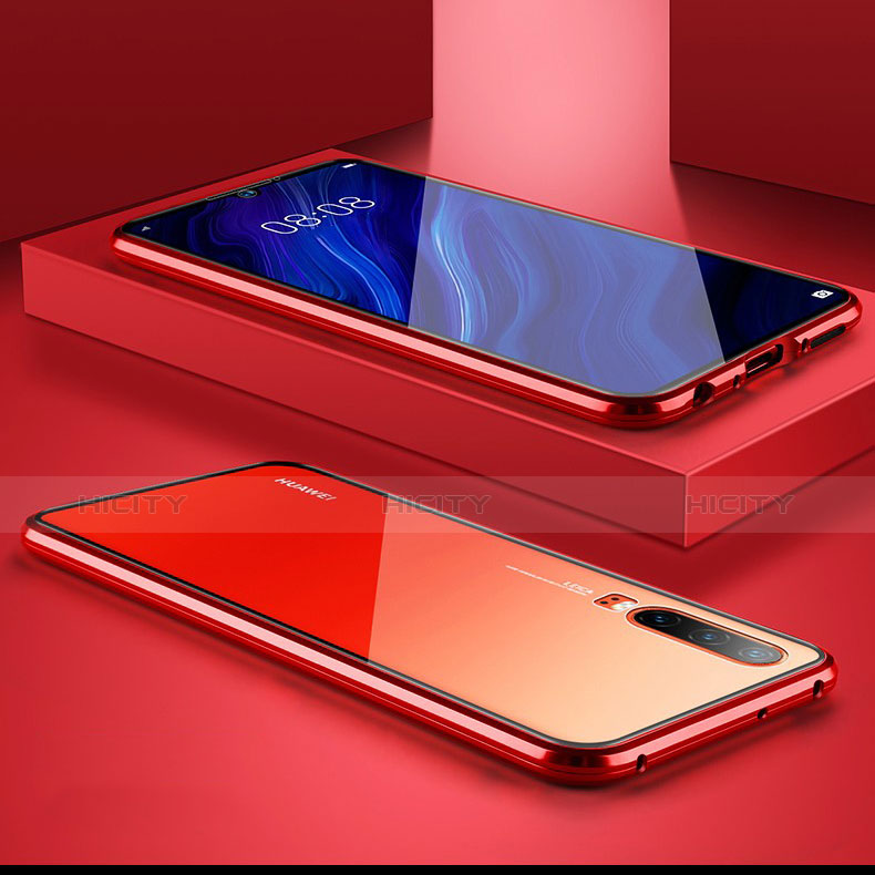 Handyhülle Hülle Luxus Aluminium Metall Rahmen Spiegel Tasche M01 für Huawei P30 Rot