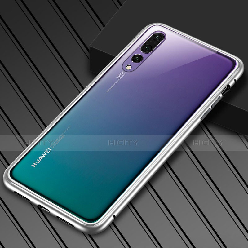 Handyhülle Hülle Luxus Aluminium Metall Rahmen Spiegel Tasche M02 für Huawei P20 Pro Weiß