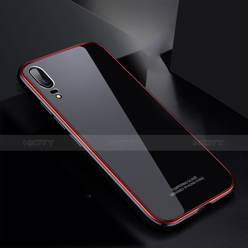 Handyhülle Hülle Luxus Aluminium Metall Rahmen Spiegel Tasche M02 für Huawei P20 Rot